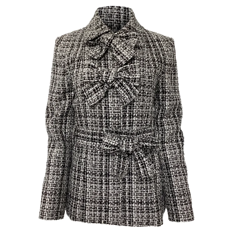 Trendy Women's Dresses Online Carolina Herrera Triple Bow Check Tweed Jacket in Black Cotton Trendy Women's Dresses Online Carolina Herrera Triple Bow Check Tweed Jacket in Black Cotton