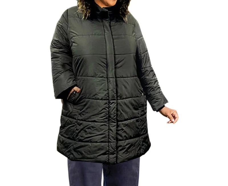Women's Evening Clothing Long Sleeve Winter Puff Coat - Plus Size In Black