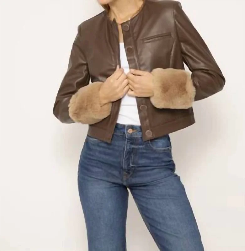 Stylish Women's Attire Nola Fur Cuff Lady Jacket In Brown