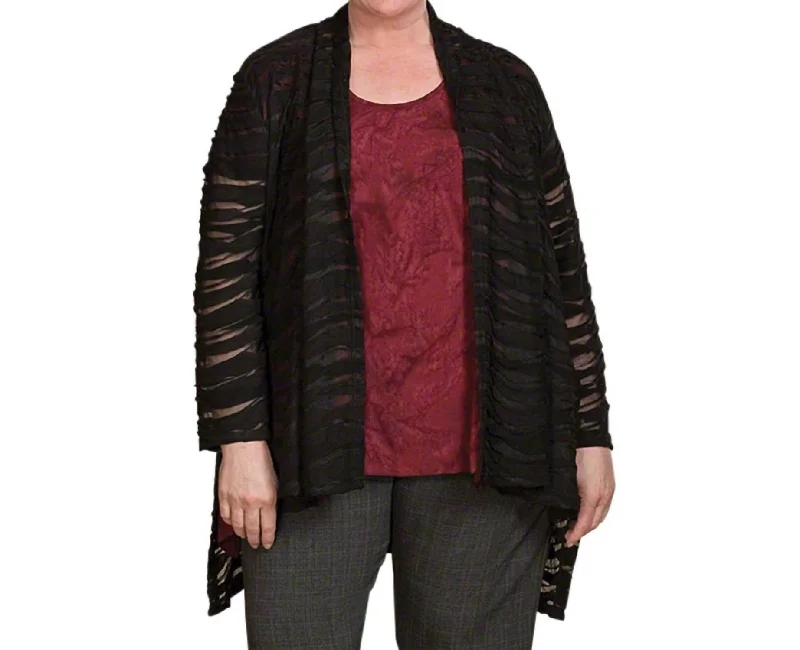 Women's Clothing Sets Textured Shawl Collar Jacki Wave Jacket - Plus Size In Black
